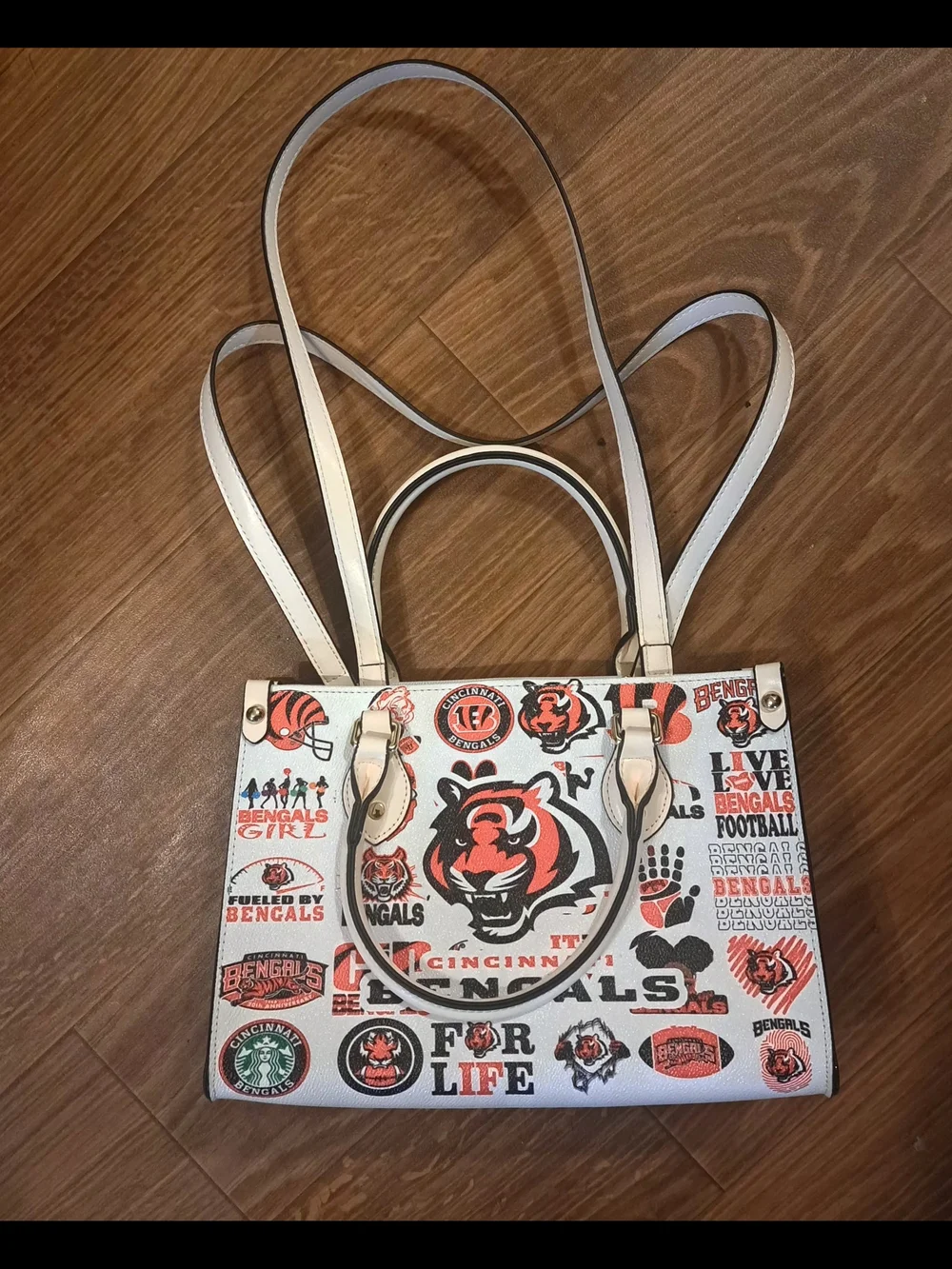 Cincinnati Bengals Starbucks Graphic Satchel/ Shoulder Bag in White/Orange Black